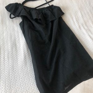 JCrew one shoulder linen ruffle dress. Black. Xs